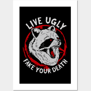 Live Ugly Fake Your Death - Satanic Raccoon T-Shirt Posters and Art